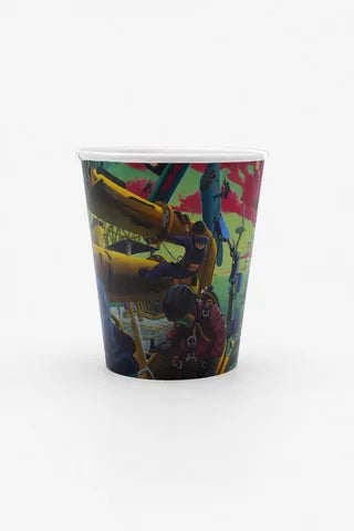 Custom branded paper cup with colourful abstract art
