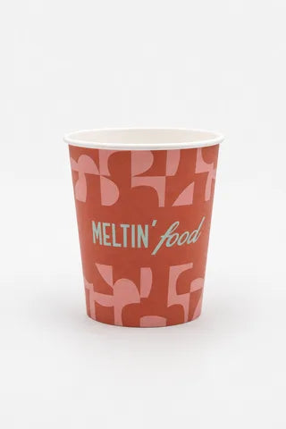 Custom branded paper cup with coral abstract pattern