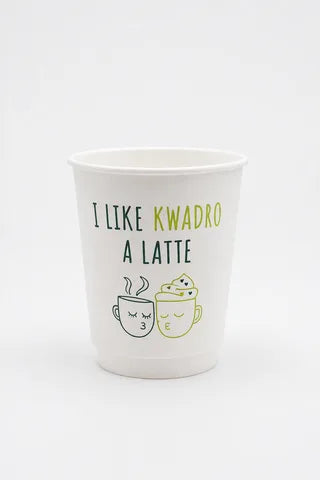 Custom branded paper cup with latte illustration artwork
