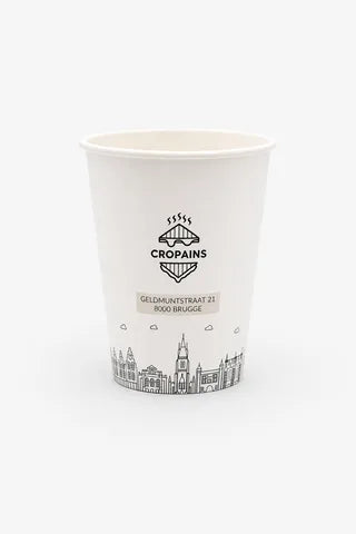 Custom branded paper cup with monochrome logo design