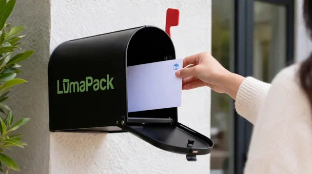 Person posting a custom branding brief into a branded mailbox