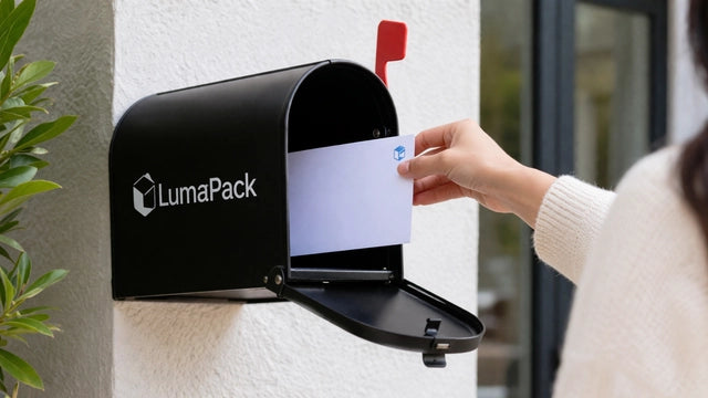 Envelope being placed into a branded mailbox to begin a custom packaging brief